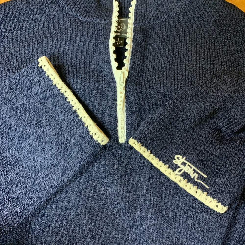 St.John Sport Swarovski Knit Pullover Zip Sweater Size Small - Picture 3 of 8